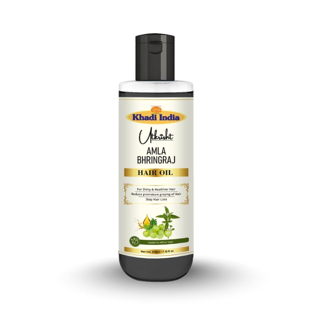 Utkrisht Khadi Amla Bhringraj Hair Oil 210ml | Herbal Hair Oil for Hair Growth, Dandruff Control & Scalp Nourishment | Natural Ayurvedic Oil for Strong, Shiny Hair-image-46
