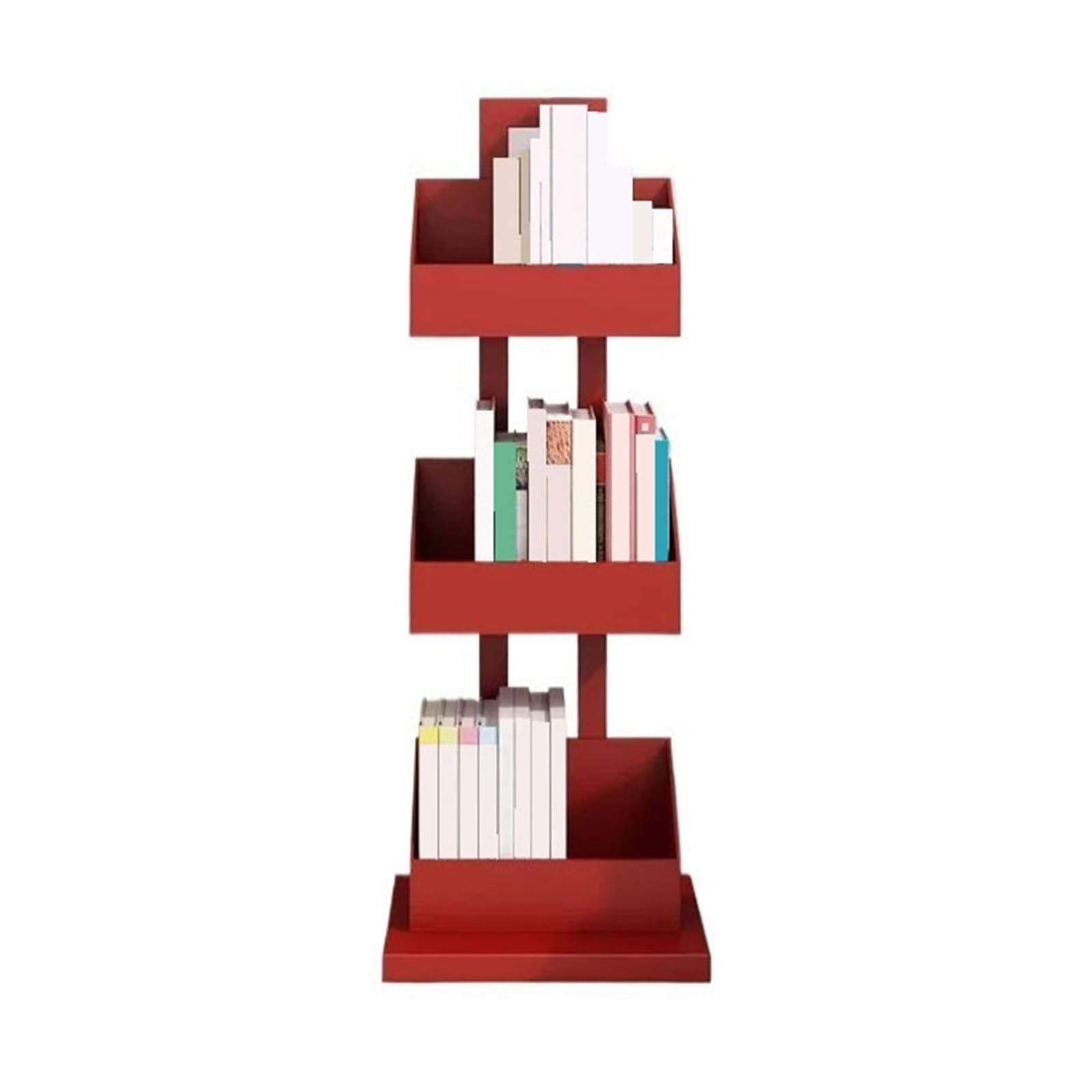 Shihan-2015 Bookcase Iron Corner 3-tiered Floor Bookshelf Multifunctional Creative Step Home Storage Shelving Display Shelf(Red)
