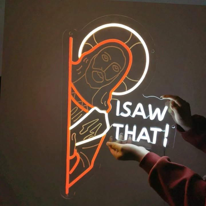 Miniatura 2 de Letrero de neón con texto en inglés "I Saw That Jesus", iluminación ajustable, luz de neón LED para dormitorio, pared preppy para niñas, estética,