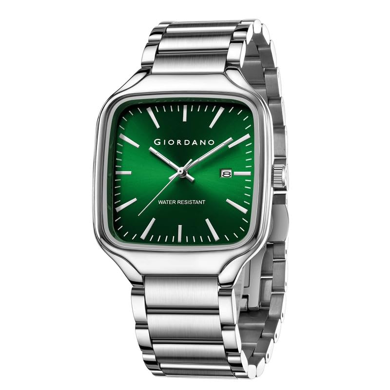 Image of Giordano Analog Watch for Men - Square Dial, Stainless Steel Strap, Date Display, Water Resistant Classic Dress Watch