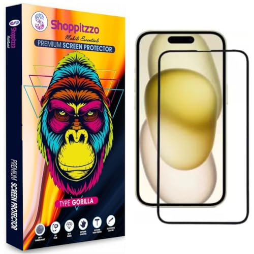 Image of Military Grade-Gorilla Tempered Glass Screen Protector-Edge to Edge Full Screen Coverage-9H Hardness-With Easy Installation Kit-Black(Pack Of 1)-Compatible With Iphone 15 (6.1)