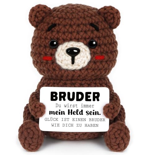 CheriGift Geschenke für Bruder Handgehäkelter Bär Figuren Brothers Geschwister Bruder Geschenk zum Geburtstag Vatertag Weihnachten 2.36x1.97x3.74 inches