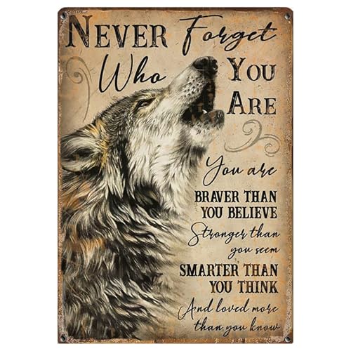 Wolf Spirit Animal Vertical Tin Sign Rustic Farmhouse Decor for Living Room 8''x12'' Lover Wall Art with Inspirational Quote