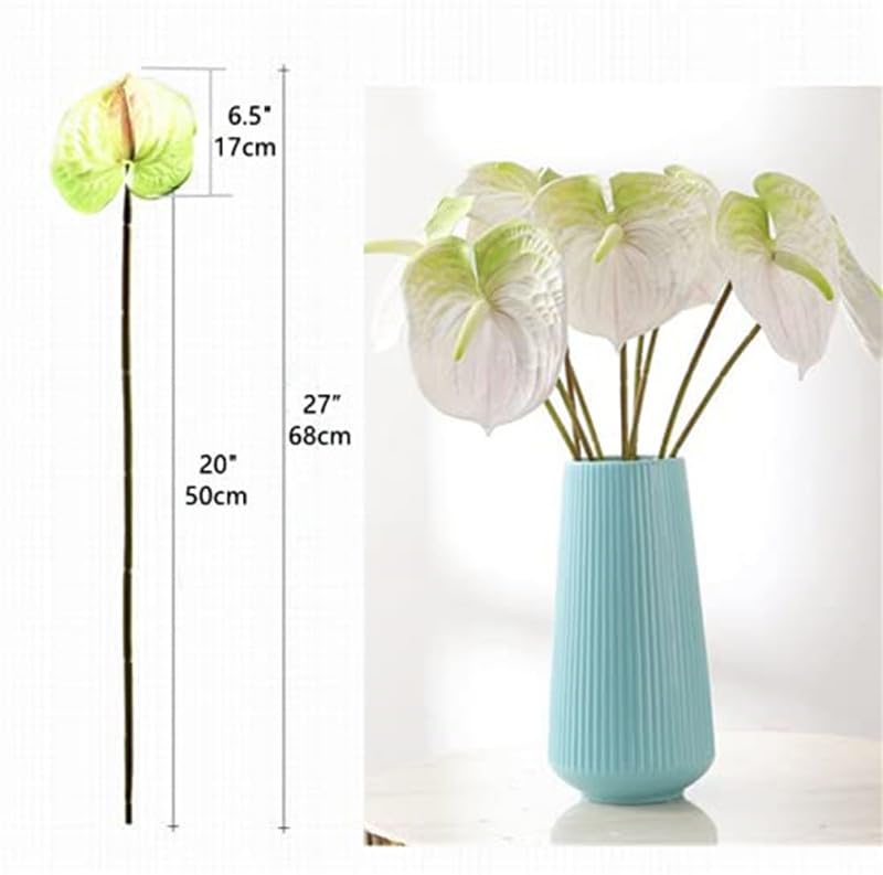 JOSON 6 PCS 27" Simulation Large Artificial Anthurium Lily Flowers Permanent Flower for Home Decoration Bouquet and Green Leaf, Wedding Festival Decoration Flower Arrangement (White) - Image 4