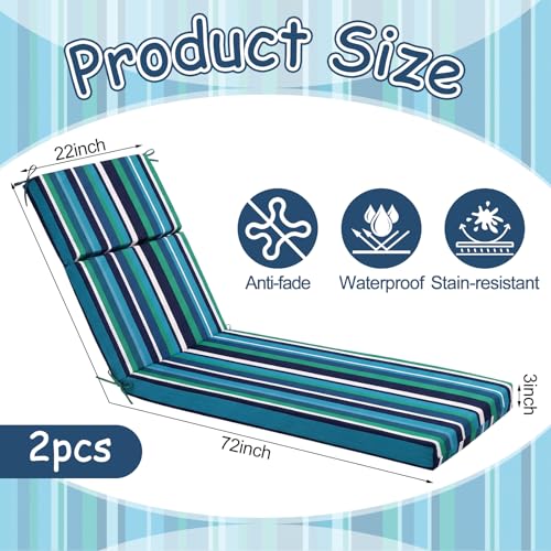 SmoothNovelty 2 Pcs Indoor Outdoor Chaise Lounge Cushions Sponge Bench Outdoor Furniture Chaise Cushions Patio Chair Furniture Replacement (Dark Blue Stripes)