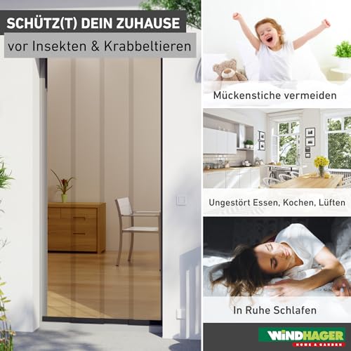 Windhager Insektenschutz PLUS Türvorhang Easy Lamellenvorhang Fliegengitter individuell kürzbar, 120 x 250 cm, anthrazit, 04315, Schwarz