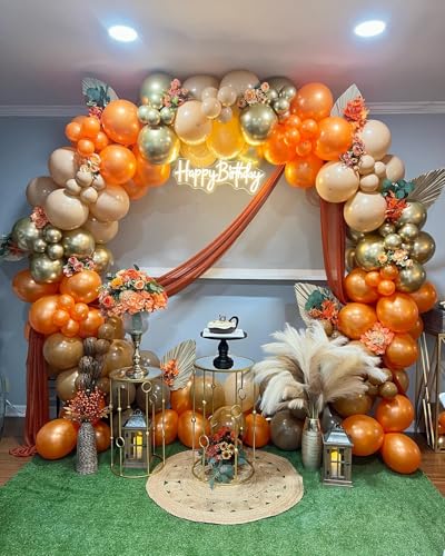 Image of 160Pcs Fall Balloons Garland Arch Kit - Orange Coffee Brown Gold White Sand Boho Latex Balloon for Autumn Birthday Hello Fall Little Pumpkin Baby Shower ThanksGiving Themed Party Decorations