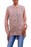 NOVICA Artisan Handmade Rayon Tunic Chili Azure Printed from Bali Clothing Top Blue Red Indonesia 'Kelud Crisscross'