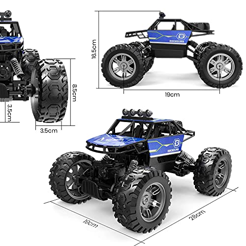 Holyton RC Cars, 4WD Remote Control Car, 1:16 Scale Off Road Monster Trucks High Speed 2.4GHz All Terrain, 2 Rechargeable Batteries Toy Crawlers Vehicles for Boys and Adults, 90+ Min Play, Blue