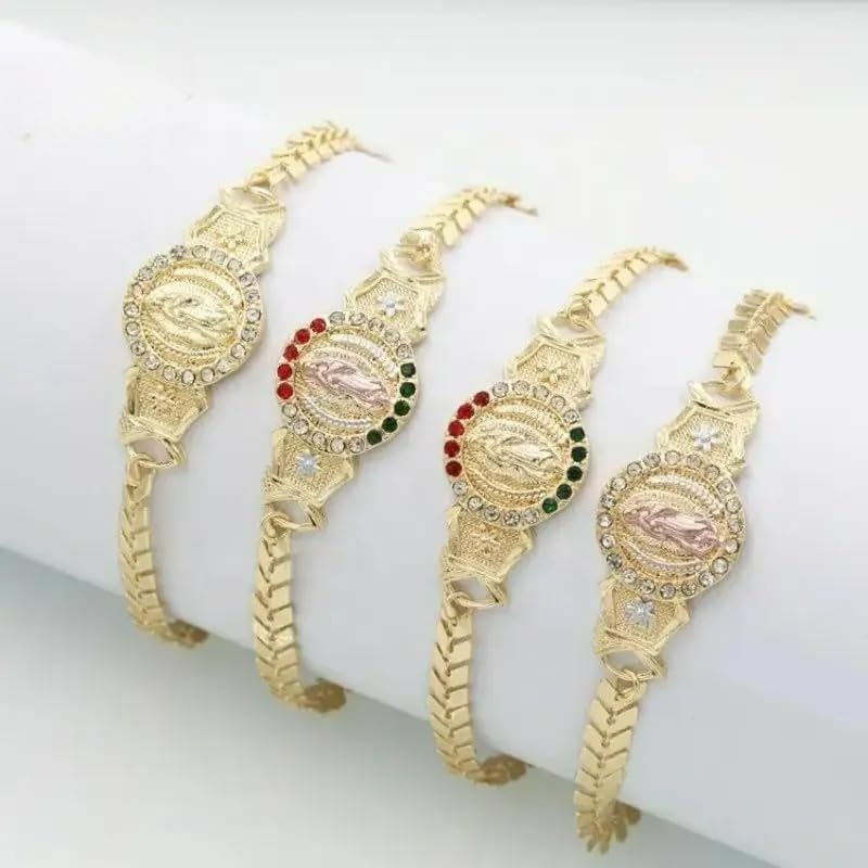 14K Yellow Gold Religious Virgin Mary Bracelet For Women Men - Virgen De Guadalupe Bracelet, Virgin Mary Charms Bracelet, Virgencita Bracelet, Our Lady Guadalupe Bracelet Jewelry For Women - Image 6