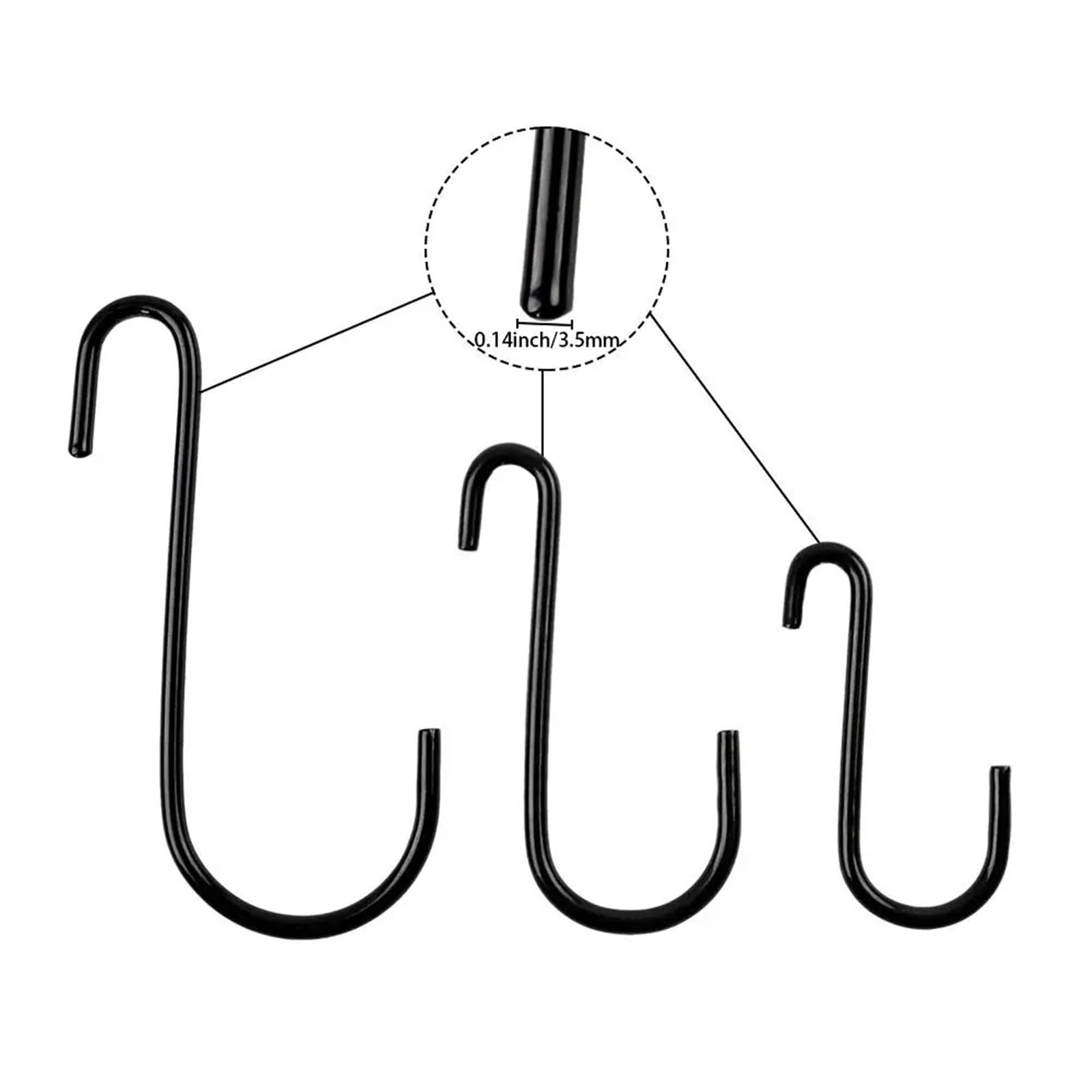 Ganchos En S Ganchos resistentes en forma de S, for sartén, olla, abrigo, bolso, plantas, cocina, baño, dormitorio, 3 tamaños para Oficina(L,32Pcs)