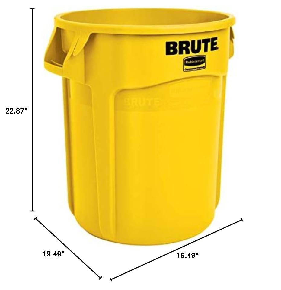 Image of Rubbermaid Commercial Products BRUTE Heavy-Duty Round Trash /Garbage Can, 20-Gallon, Yellow, Outdoor Waste Container for Landscapers /Construction /Restaurants /Back of House /Offices /Warehouses, Pack of 6