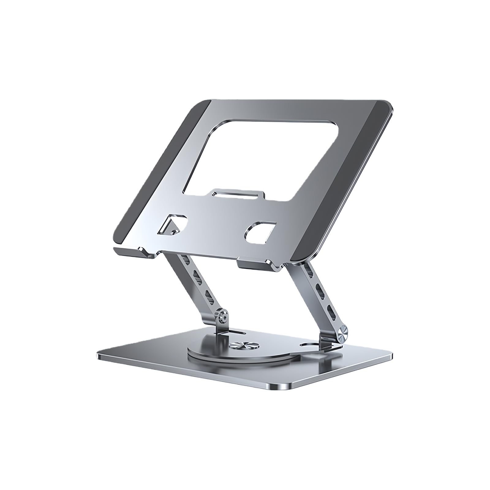 Soporte de refrigeración ajustable de dos ejes para laptop, marco de aleación de aluminio, base giratoria de 360 grados, suspensión ergonómica de escritorio para 10 dispositivos de 17 pulgadas