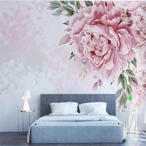 Mural pivoine rose 3D lavable pour masquer les imperfections de mur - 3