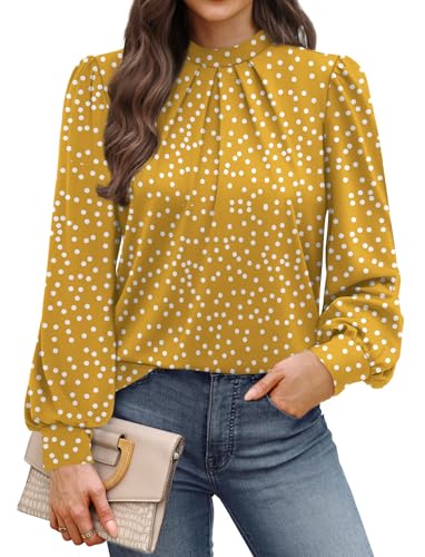 Image of WIHOLL Long Sleeve Shirts for Women Mock Neck Tops Pleated Front Blouses Dressy Casual Spring Fall Clothes 2026 Fashion
