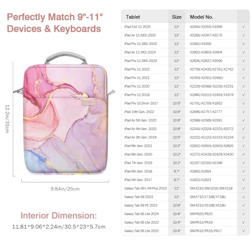 Image of MoKo 9-11 Inch Tablet Sleeve Bag Handle Carrying Case with Shoulder Strap Fits iPad Pro /Air /A16 11 inch,iPad 10th 10.9,i-Pad 9 /8 /7th 10.2,iPadAir 5 /4th 10.9,i-Pad 9.7,Tab S8 /S9 11 inch, Cloudy Pink