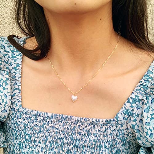 Beriso Pearl Necklaces For Women Dainty 14K Gold Plated Chain Love Pearl Pendant Necklace Heart Shape Floating Pearl Pendant Necklaces Adjustable Delicate Jewelry Gift For Women Girl Friend Bridesmaid #TOP3