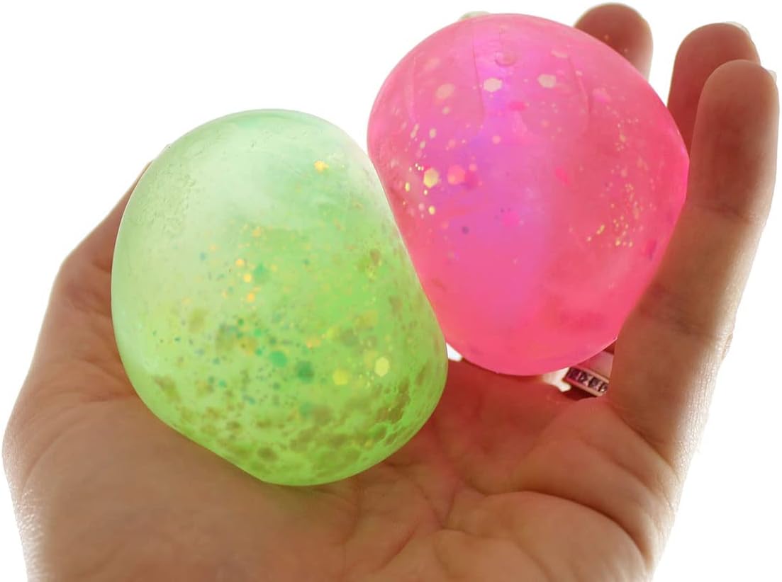 Set of 2 Glitter Sugar Ball -Syrup Molasses Glittery Shimmer Thick Glue/Gel Stretch Ball - Ultra Squishy and Moldable Slow Rise Relaxing Sensory Fidget Stress Toy (Random Colors)