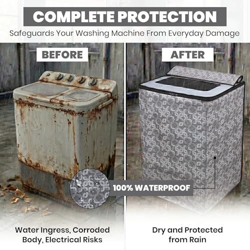 Image of DREAM CARE Waterproof & Dustproof Washing Machine Cover Top Load & Semi Automatic Suitable for 7 kg, 7.2 kg, 7.5 kg (83 x 95 x 51 cms)