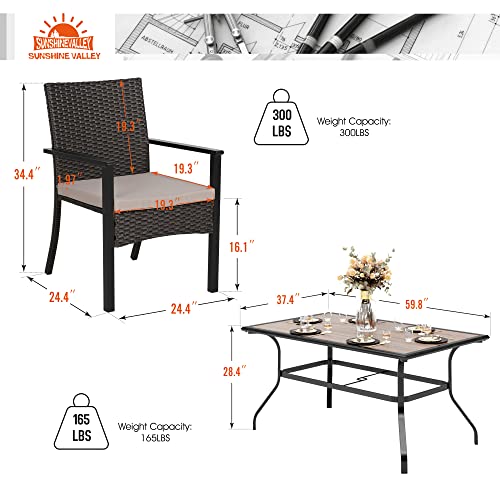 Sunshine Valley 7 Piece Patio Dining Set For 6, Outdoor Table And Chairs Set With Metal Rectangle Table(1.57" Umbrella Hole)& 6 Rattan Patio Chair With Cushion Outdoor Dining Sets For Deck, Lawn #TOP2
