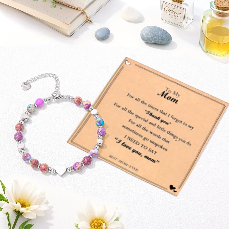 Healing Natural Stone Beacelet for Mom, Unique Birthday Valentines Christmas Gift with Quote Card to Show Your Love - Image 2