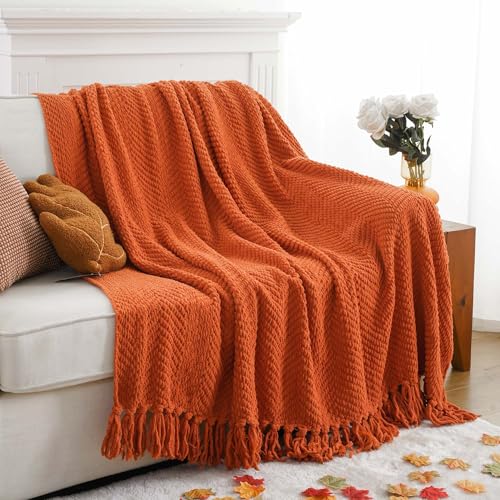 Image of BATTILO HOME Burnt Orange Throw Blanket for Couch, 50 inchx60 inch