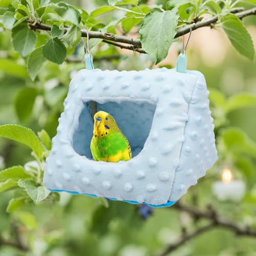 Image of Litewoo Winter Warm Plush Hanging Bird Nest Hammock for Parrots (Blue) | Warm plush, removable cushion, easy clean, metal hooks, for parakeets /cockatiels /budgies /lovebirds /finches, 7.1x6.3x5.5in