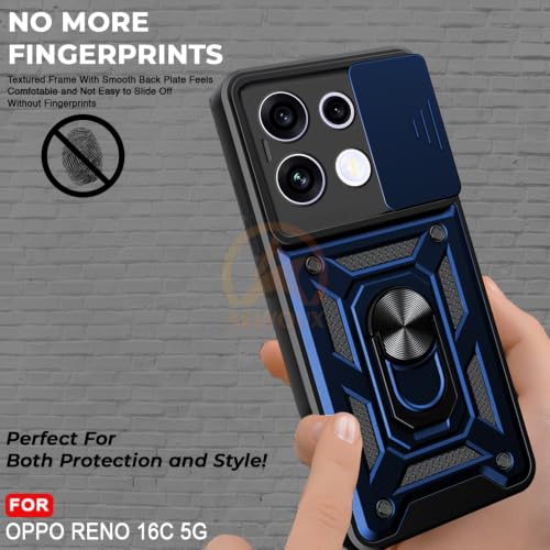 Image of Armor Bumper Back Cover Case for Oppo Reno 16C 5G Rotating Camera Cover, Ring Holder & Kickstand | Heavy Duty & 360 Degree Protection Back Cover for Oppo Reno 16C 5G (Blue)