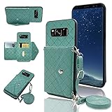 Compatible with Samsung Galaxy S8 Wallet Case with Crossbody Shoulder Strap and Stand Leather Credit Card Holder Cell Accessories Phone Cover for Glaxay S 8 Gaxaly 8S Edge SM-G950U Girls Green