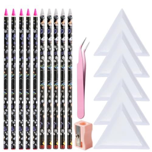 Fcozpjk Wax Pencil for Rhinestones With Tray Long Gems Picker Pencil 10PCS