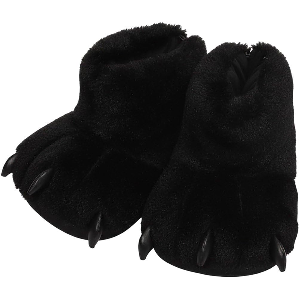 Dinntty 1pair Cute Plush Animal Paw Slippers Warm House Shoes Fluffy Feet Paw Shoes Plush Animal Boots Bear Claw Shoes Fuzzy Slippers