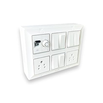 12 Module Silver Line Electrical Panel with 32A Mini SP MCB 1 Regulator 6 Switches 2 Sockets