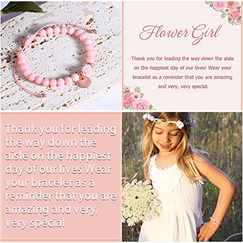 Image of Flower Girl Gift Initial Bracelet for Teen Girl with Flower Pink Beaded Bracelet with Initial Rose Bridesmaid Gift Jewelry Teen Girl Trendy Stuff