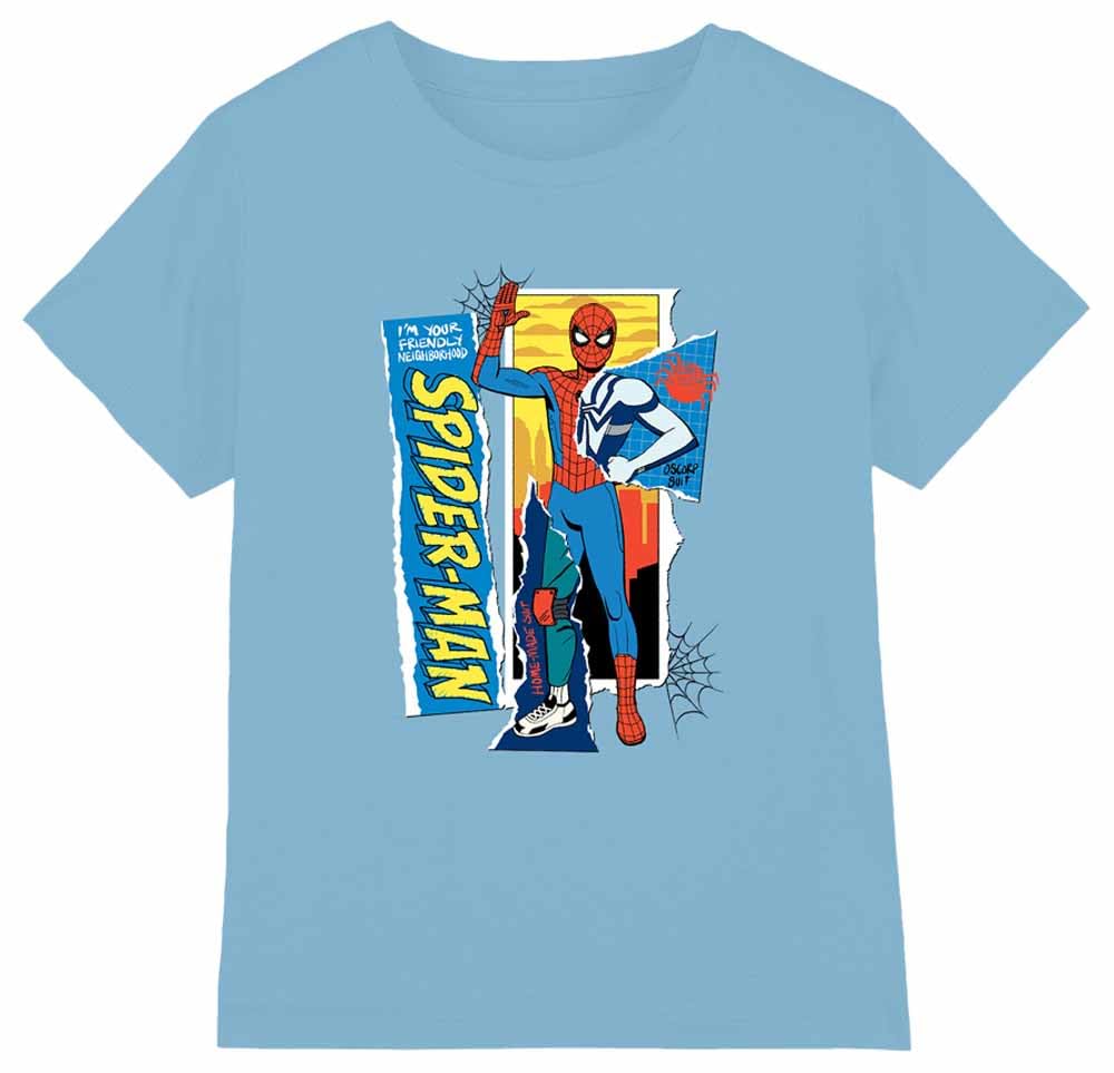 Marvel Friendly Neighborhood Spiderman Scrapbook Boys T Shirt, Sky Blue, 12-13 Years