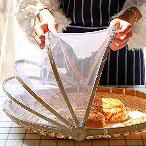 waterfaill Bambus Food Serving Basket, handgewebter, staubdichter, runder Picknickkorb, Food Tent Basket mit Mesh Gaze Cover, Obst Gemüse Gemüse Brot Cover Aufbewahrungsbehälter