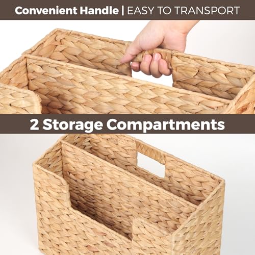 Handwoven Divided Water Hyacinth Wall Magazine Holder - Natural Hanging Organizer for Mail, Newspapers & Magazines, Books & Files - Divided Magazine Basket for Entryway, Living Room, Office - Image 5