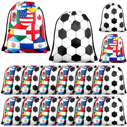 Kacctyen 24 Pcs Soccer Drawstring Bags International Flags Soccer Backpack Party Favors Bulk Reusable Lightweight for Travel Gym Sports Favors and Football Gifts
