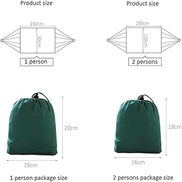 Camping Hammock Portable Lightweight Hammock Backpacking, Camping Travel Beach Yard, Single & Double Camping Hammock Nylon, Tree Camping Hammock for Hiking (Green, 1 person 230x90cm)