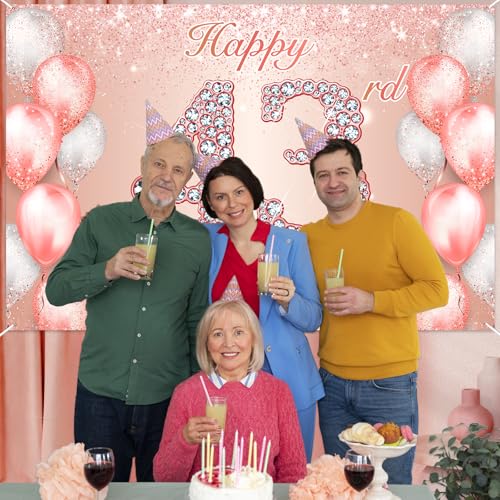 Image of Happy 43rd Birthday Rose Gold Banner Cheers to 43 Years Old Backdrop Confetti Balloons Theme Decor for Women 43 Years Old Pink Birthday Party Decorations Bday Supplies Background Favors Gift Glitter