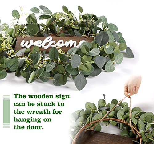 Sggvecsy Green Eucalyptus Leaf Wreath With Welcome Sign 20In Artificial Eucalyptus Wreath Spring Summer Wreath For Front Door Wall Window Farmhouse Festival Porch Patio Garden Decor #TOP6