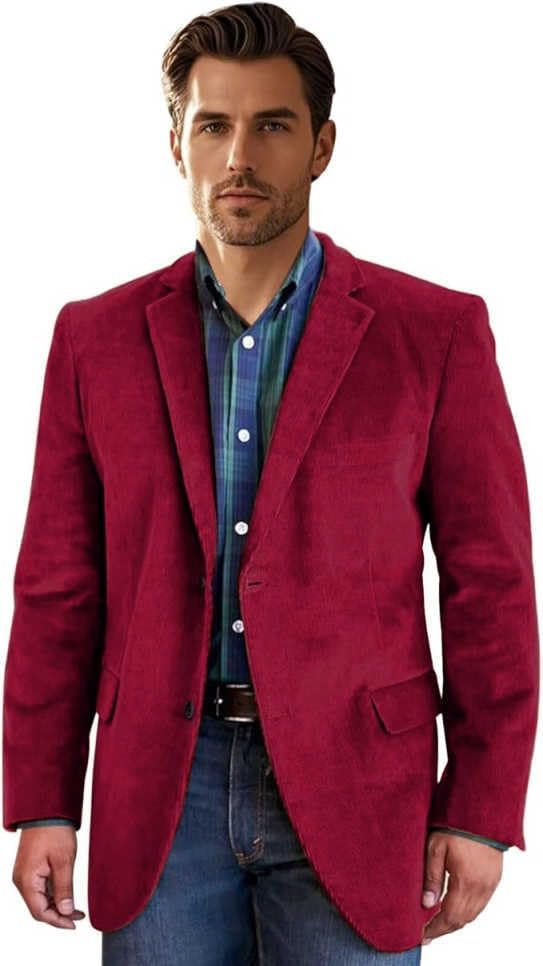 Size  L Men's Corduroy Blazer Formal Single Breasted Suit Coat for Men British-Style Fashion Wedding Jacket