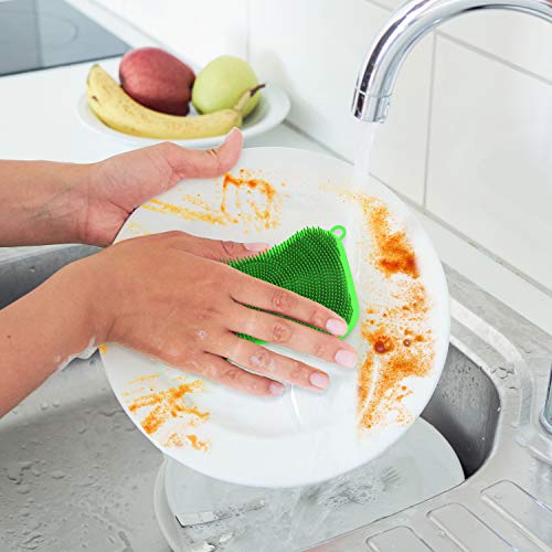 Silicone Scrubbing Pad Sponges By Scrubit - Real Silicon Non Scratch Kitchen Scrubber - Non Smell Cleaning Sponges For Kitchen Dishes - Reusable Soft Dish Sponge - Blue Red Green Pads (3 Pack) #TOP1