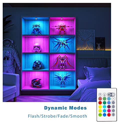 Image of MYPLUS Under Cabinet Lighting Kit, RGB Puck Lights with Remote Control Color Changing and Bright LEDs,12V, 7.5W Plug-in Wired led Lighting kit for Cabinet, Counter, Closet, Shelf, Display Case