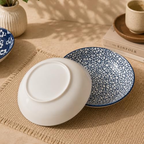 Image of Ceramic Dinner Plates, Round Plates with Blue Crackle Pattern, Food Grade Ceramic Tableware, Microwave & Dishwasher Safe Plates for Dining, Snacks & Desserts(Crackle Mosaic Pattern, PACK OF 4)
