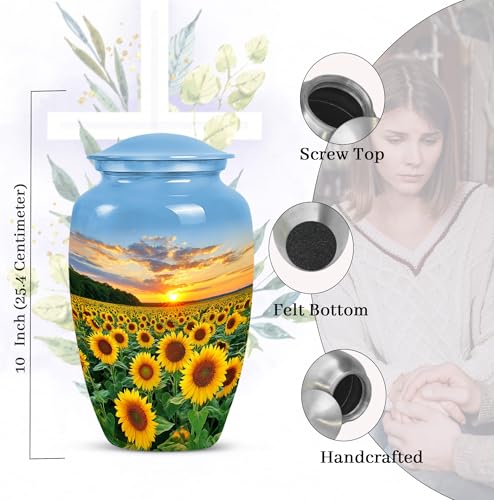 Image of Sunset Sunflower Urns for Human Ashes - Funeral Urns for Human Ashes Adult - Yellow Sunflower Urn for Adult Male and Female - Cremation Urn for Men and Women 10inch and 200 Cubic Inches