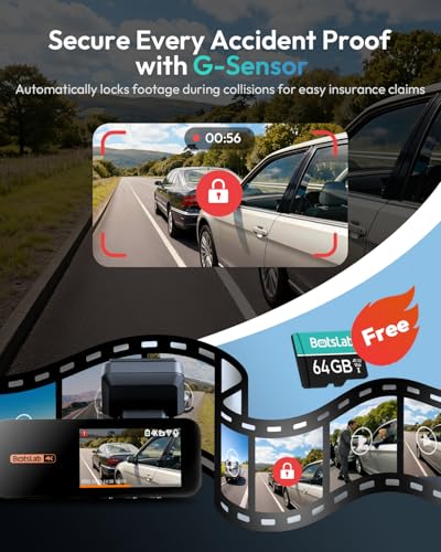 Image of BOTSLAB 4K Dash Cam Front and Rear[2026 Upgraded], 64GB SD Card Included, STARVIS Sensor, 170 Ultra Wide 4K+2K Dashcam with ADAS, Night Vision, 24 /7 Parking Mode, WDR, 5.8GHz WiFi, GPS,Loop Recording