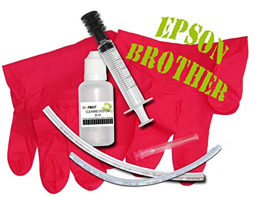 Kit de Nettoyage des têtes d'impression imprimante Jet d'encre spécial EPSON/Brother fabriqué en France Produit nettoyant Made in Germany avec Soufflet d'injection Exclusif débouche Les Buses
