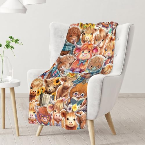 Highland Cow Blanket Gifts - 60"x80" Cute Throw Blanket for Girls & Boys - Brown Soft Fuzzy Blankets for Bed, Couch & Living Room
