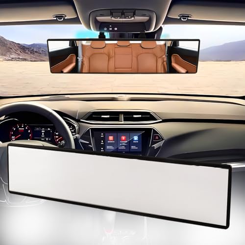 Broadway Car Rear View Mirror HD Anti Glare Universal 12 Inch large Field of View Panoramic Rearview Mirror with Wide Angle Blue Tint for Car SUV and Truck12 Inch White