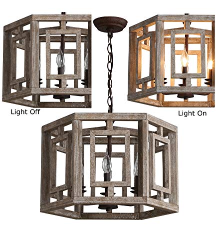 Llcew Vintage 6-Light Wood Chandelier Rustic Pendant Light, Farmhouse Dining Room Wooden Chandeliers Hanging Ceiling Light Fixture For Bedroom Kitchen Island Livingroom Foyer #TOP4
